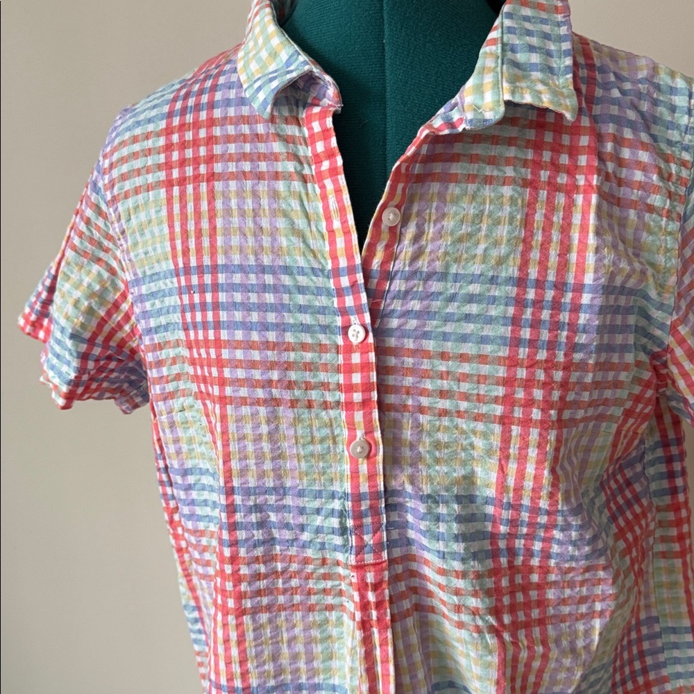 L.L. Bean | 100% Cotton Seersucker Short Sleeve Button Up in Colorful Plaid | S - Picture 2 of 8